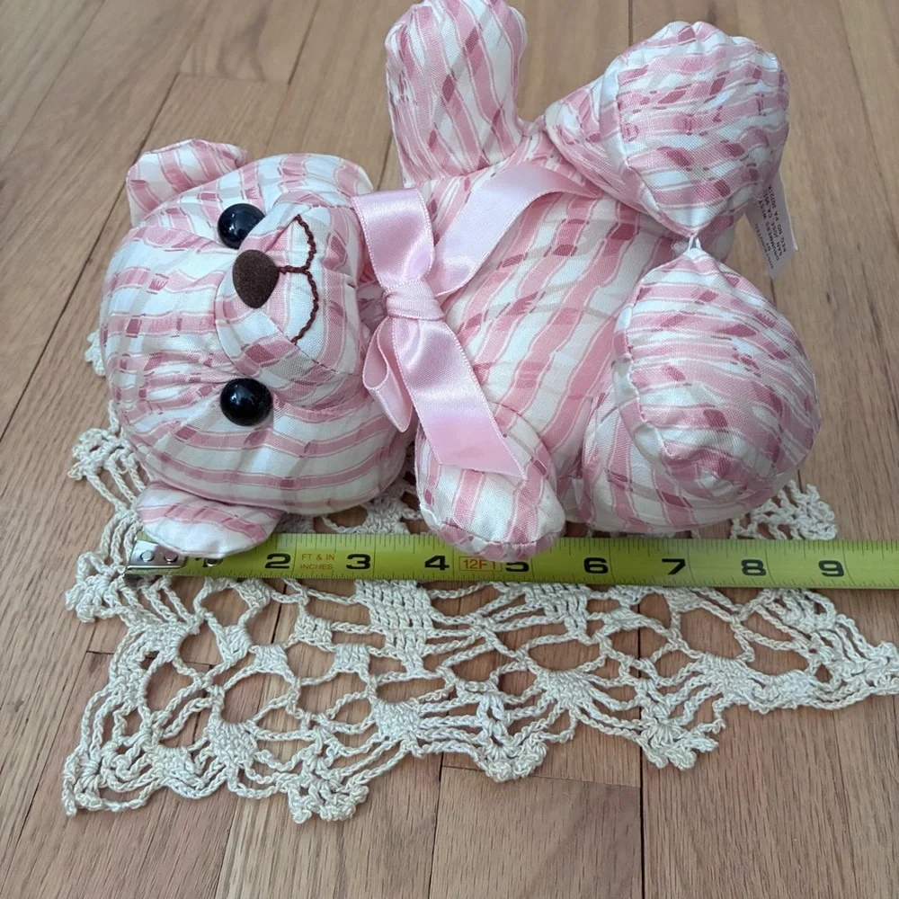 NWOT Saks Fifth Avenue Vintage Pink/White w/It. tan Striped Bear, stuffed muslin